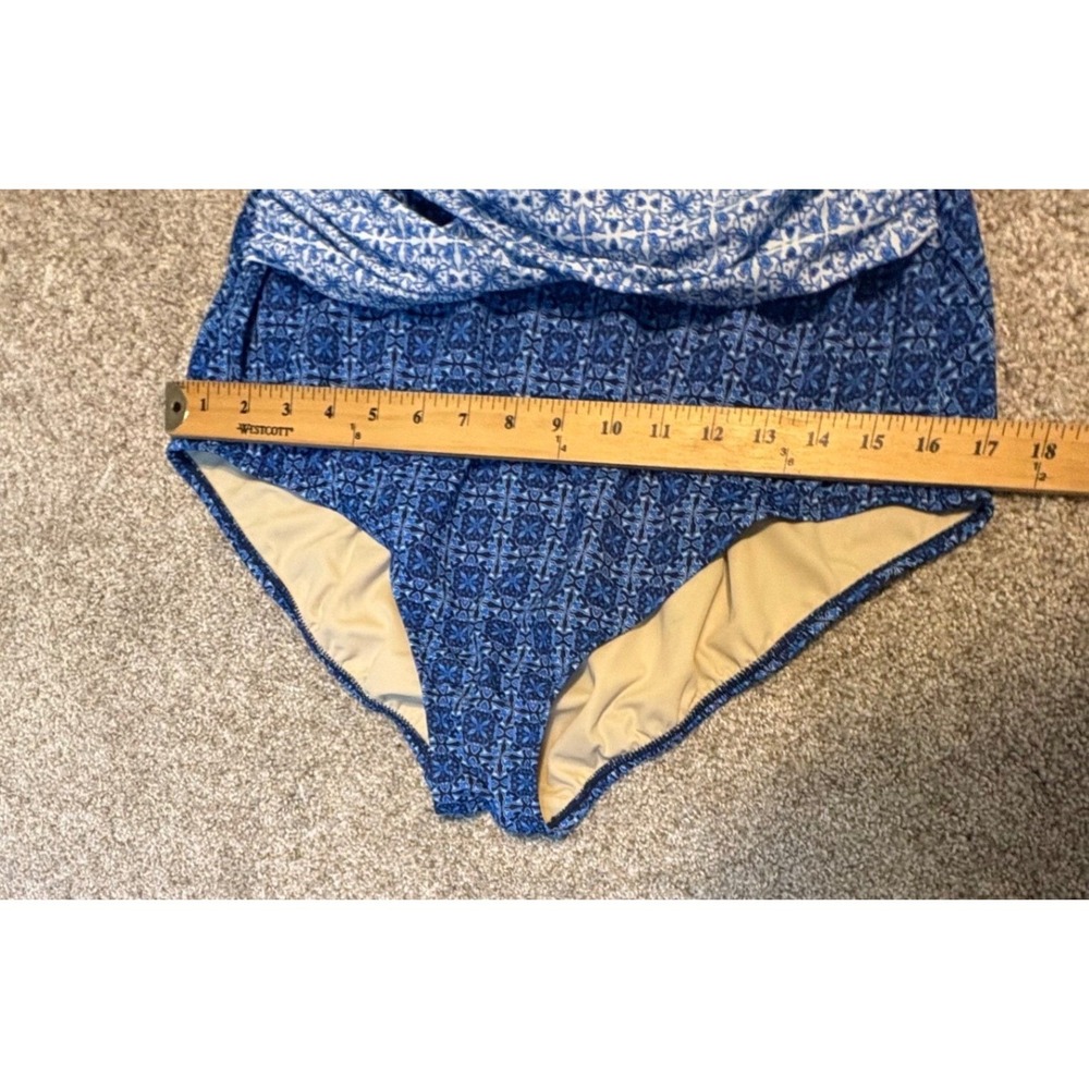 Lands End Swimsuit One Piece Womens Size 16 Blue Geometric Surplice Wrap Front - Picture 9 of 9